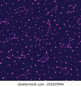 stars and night sky, constellations, dark seamless pattern