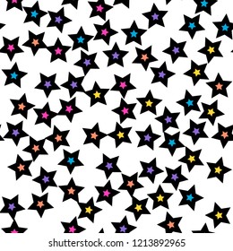 Stars and Night sky. Seamless vector EPS 10 Flat geometric pattern texture. Multicolor abstract background for print and textile