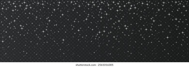 Stars in night sky. Universe starry pattern. Shiny particles and glittering dust texture. Vector space illustration. Christmas or holidays background.