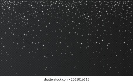 Stars in night sky. Universe starry pattern. Shiny particles and glittering dust texture. Vector space illustration. Christmas or holidays background.