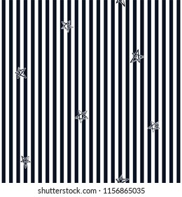 Stars on black striped background. Vector seamless pattern