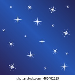 Stars on blue background vector Night sky star, Northern stars sky pattern. Night navy blue landscape. Christmas decoration sky template cartoon stars in sky. Starry night poster texture 2023 New Year