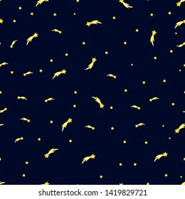 Stars on dark background in flat style. Seamless pattern. Vector image. Space concept