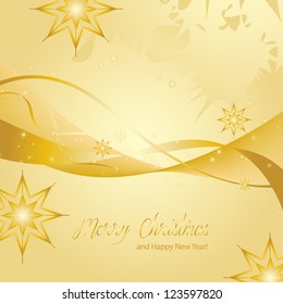 Stars On Golden Background - Vector illustration. Light Golden Abstract Christmas Background With Golden Stars