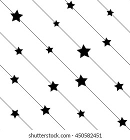 Stars on line seamless pattern. Fashion graphic background design. Modern stylish abstract texture. Monochrome template for prints, textiles, wrapping, wallpaper, website VECTOR illustration