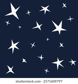 Stars on night sky, seamless pattern. Starry endless background, repeating print. Golden sparkles, texture design for decor. Printable flat vector illustration for wallpaper, textile, fabric, wrapping