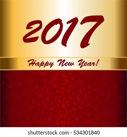 Stars on a red background. Gold ribbon. New Year 2017.