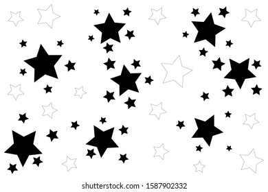 Stars on a white background. Black star shooting with an elegant star.Meteoroid, comet, asteroid, stars.