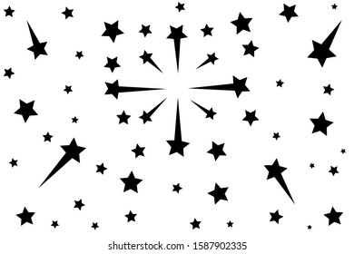 Stars on a white background. Black star shooting with an elegant star.Meteoroid, comet, asteroid, stars.