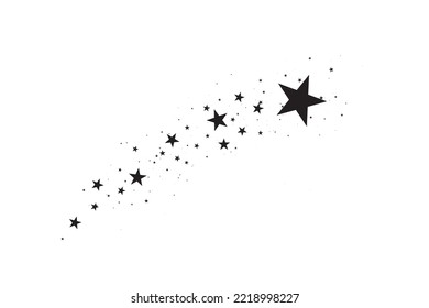 Stars on a white background. Black star shooting with an elegant star.Meteoroid, comet, asteroid, stars.