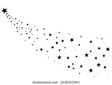 Stars on a white background for your design. Black star shooting with an elegant star. Meteoroid, comet, asteroid, stars sign, symbol, icon