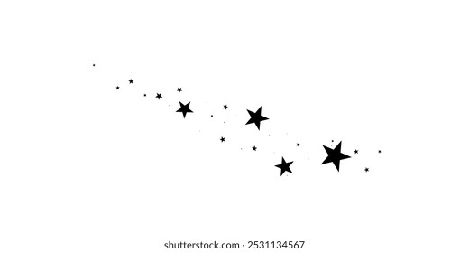 Estrelas em um fundo branco. Meteoroide, cometa, asteroide, estrelas. Estrela em queda.	