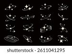 stars with orbit line set vector. stylized sparkling frame and border. icon and symbol concept