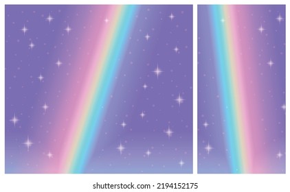 Stars in outer space vector background, cute universe fantasy screen wallpaper, pastel colors rainbow in cosmos cartoon backdrop, abstract night sky illustration