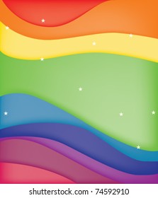 Stars over a curve rainbow background