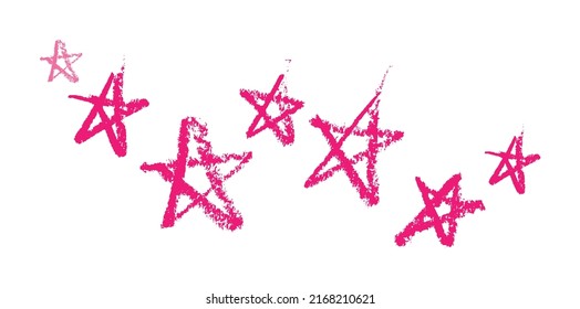 Estrellas pintadas con lápiz labial. Color rojo y rosa. Estilo de mano dibujada. Hermosas estrellas dibujadas con lápiz aisladas. Fondo blanco. Ilustración vectorial para la celebración y el diseño de vacaciones románticas.