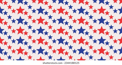 Patrón de estrellas. 4 de julio sin problemas. Impresión patriótica estadounidense. Diseño para textiles, tela, ropa, cortina, alfombra, batik, adorno, fondo, envoltura.