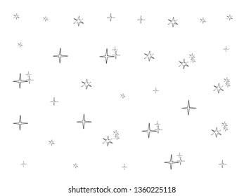 Stars pattern. Cosmos, space, univrse black and white sketch. Stars cute doodle baby elements. Childish background. Hand drown stars design elements for kids Vector illustration
