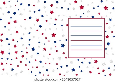 Diseño de patrón de estrellas para fondo de cuaderno de cubierta de diario Copiar espacio con líneas para texto Bandera de EE. UU. Colores de estrellas 3d 