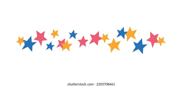 Línea de patrones de estrellas. Elemento decorativo para las diferentes vacaciones. Línea de borde de estrellas - para decorar tarjetas, postales, invitaciones. Ilustración de color de decoración de diseño festivo