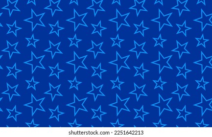 Patrón de estrellas Línea de patrón Geométrico sin soldadura Vector Ilustración Fondo azul. Textura abstracta con estrellas dispersas. Estrella. Moda de la muestra textil Diseño de la tela Azul oscuro para la ropa de envolver interior