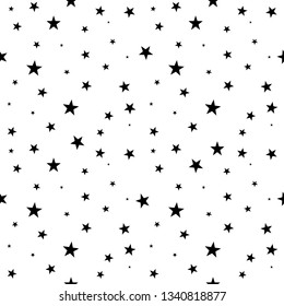 Stars pattern seamless, black whte vector background