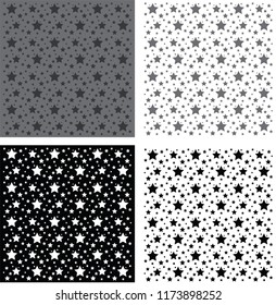 Stars pattern Set of background  Black, white and grey vector stars patterns.