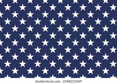 Stars pattern with United States flag colors . White stars pattern on blue background . United States patriotic background . Vector illustration