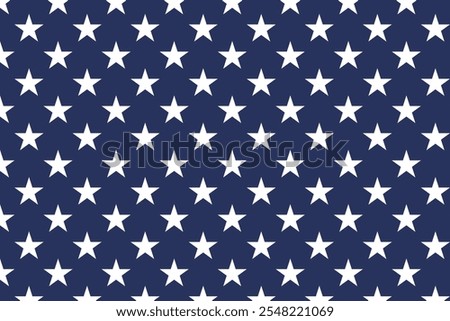 Stars pattern with United States flag colors . White stars pattern on blue background . United States patriotic background . Vector illustration