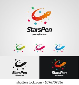 Stars Pen Logo Designs Template