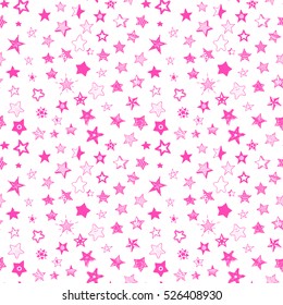Stars pink doodle cartoon style colorful drawing graphic. Celebration  stars seamless background set.