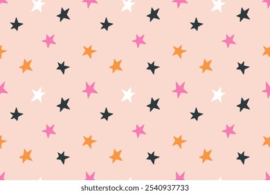Estrellas de color rosa diseño de patrón sin fisuras para el fondo, Fondo de pantalla, impresión, diseño textil, patrón de manta, impresión para niños, decorativo.