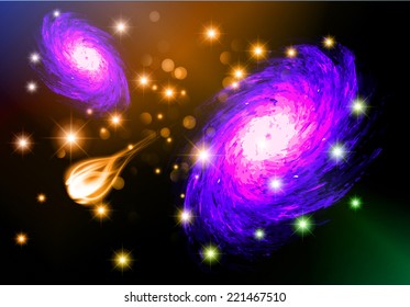 Stars of a planet and galaxy in a free space 