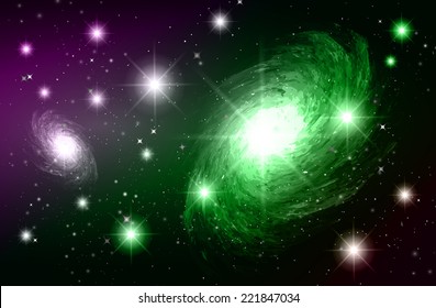 Stars of a planet and galaxy in a free space. 