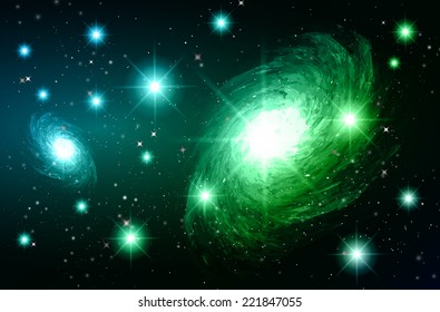 Stars of a planet and galaxy in a free space. 