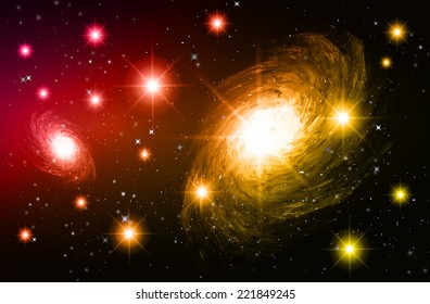 Stars of a planet and galaxy in a free space. 