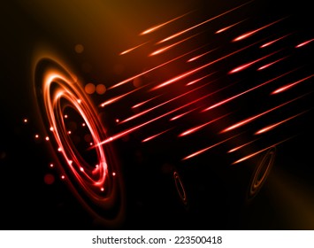 Stars of a planet and galaxy in a free space. meteor, meteorite, fire on dark red background. 