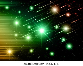 Stars of a planet and galaxy in a free space. meteor, meteorite, dark green background. 