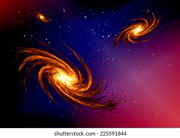 Stars of a planet and galaxy in a free space. meteor, meteorite, dark blue pink background. 