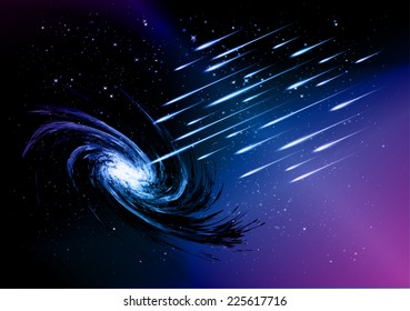 Stars of a planet and galaxy in a free space. meteor, meteorite, dark blue purple background. 