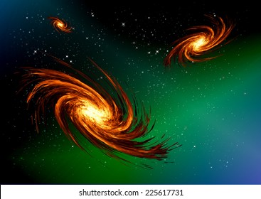 Stars of a planet and galaxy in a free space. meteor, meteorite, dark green blue background. 