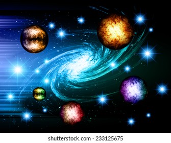 Stars of a planet and galaxy in a free space. meteor, meteorite, dark blue background. 