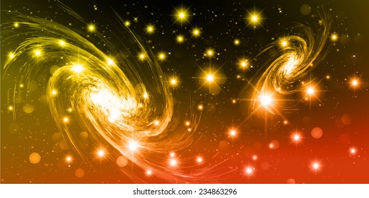 Stars of a planet and galaxy in a free space.