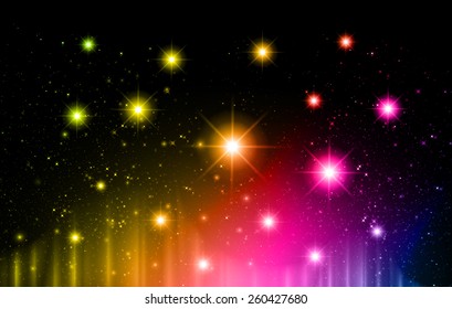 Stars of a planet and galaxy in a free space. meteor, meteorite, fire on dark yellow pink blue  background. Universe.