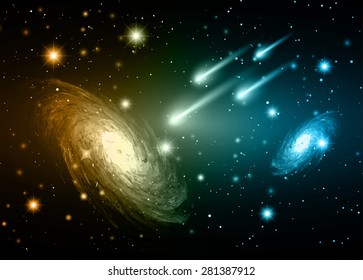 Stars of a planet and galaxy in a free space. meteor, meteorite. dark brown blue background.