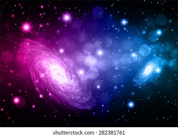 Stars of a planet and galaxy in a free space. Dark purple blue Defocused Light, Flickering Lights, Vector abstract festive background with bokeh defocused lights. universe, galaxies