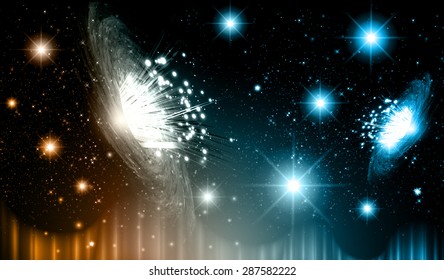 Stars of a planet and galaxy in a free space. meteor, meteorite.dark blue orange background. Milky Way. Spark