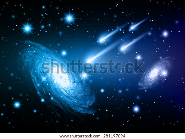 自由空間の惑星と銀河の星 隕石 暗い青の背景 のベクター画像素材 ロイヤリティフリー