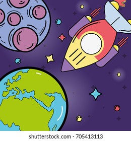 stars, planets and rocket in the space galaxy