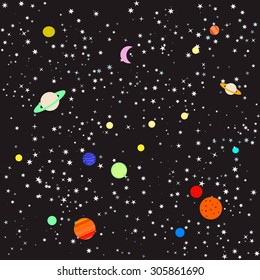 Stars and planets in Space. Vector illustration